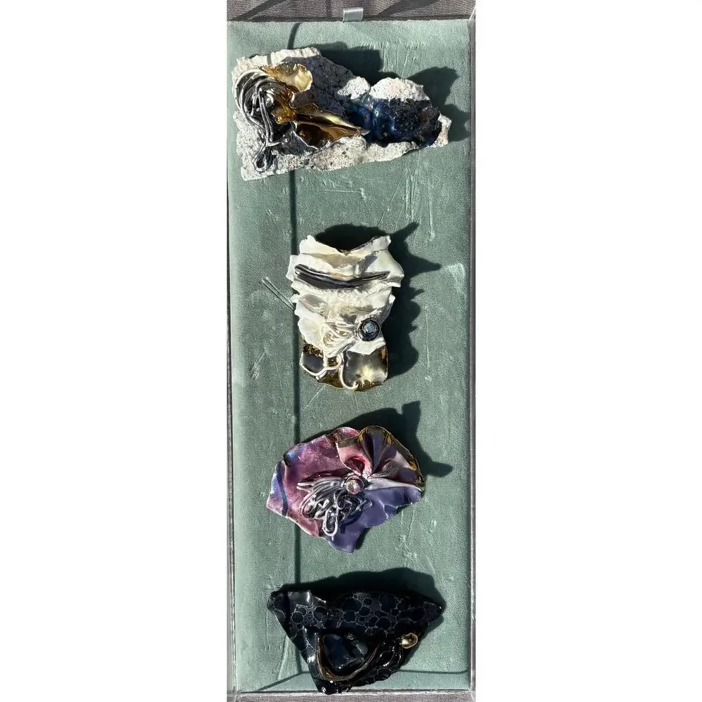 Amy Lacombe Vitage Abstract Ceramic Clay Brooch Jewelry 80'-90' 24K Gold